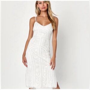 NWT Lulus White Sequin Embroidered Spaghetti Strap Midi Dress